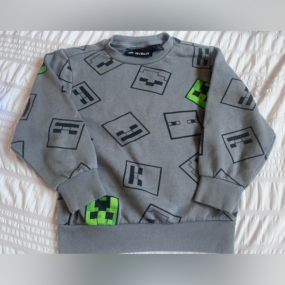 Minecraft Gray and Green Graphic Kids Sweatshirt
